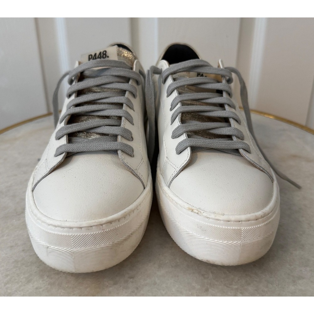 P448 John Leather White Low Top Platform Sneakers Womens 39 - Picture 6 of 9
